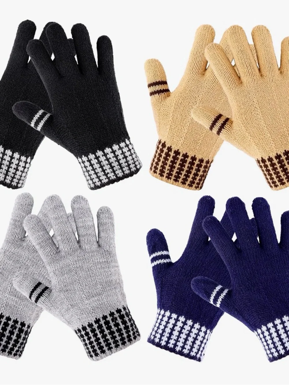 Kids Knit Touchscreen Gloves in Black, Tan, Gray & Blue Ages 5-12